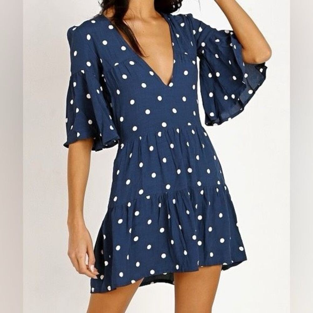 Faithfull The Brand Fresa Dress Ronja Polka Dot Babydoll Dress Blue and White Si - Picture 1 of 13